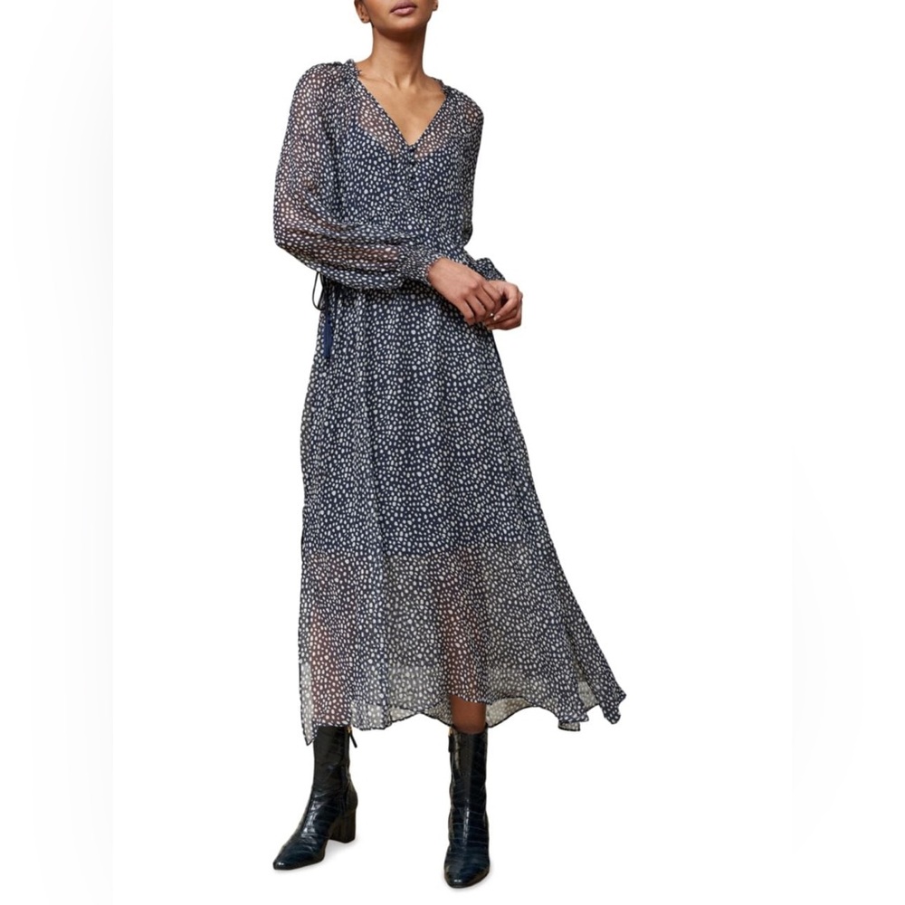 La Ligne Aleksandra silk dress; navy dot; size XS